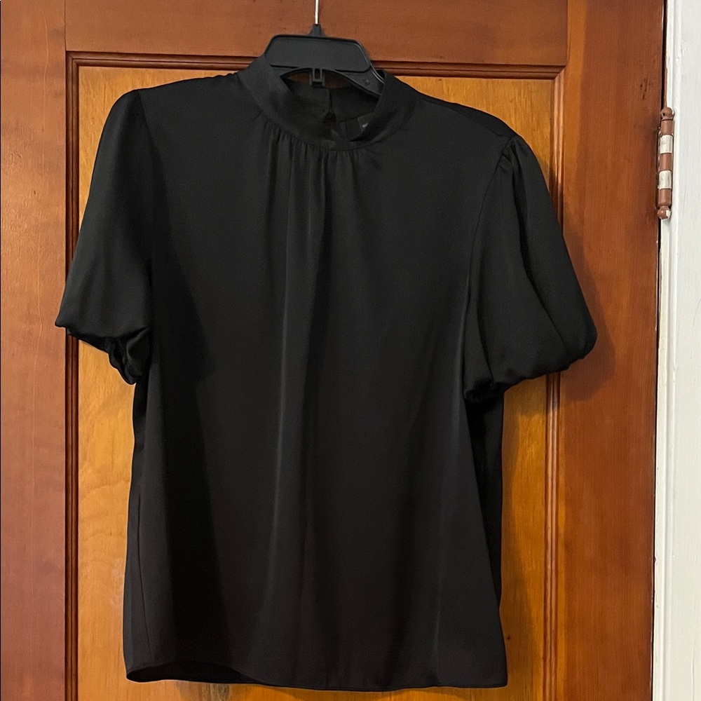 Worthington Silk Puff Sleeve Black Blouse